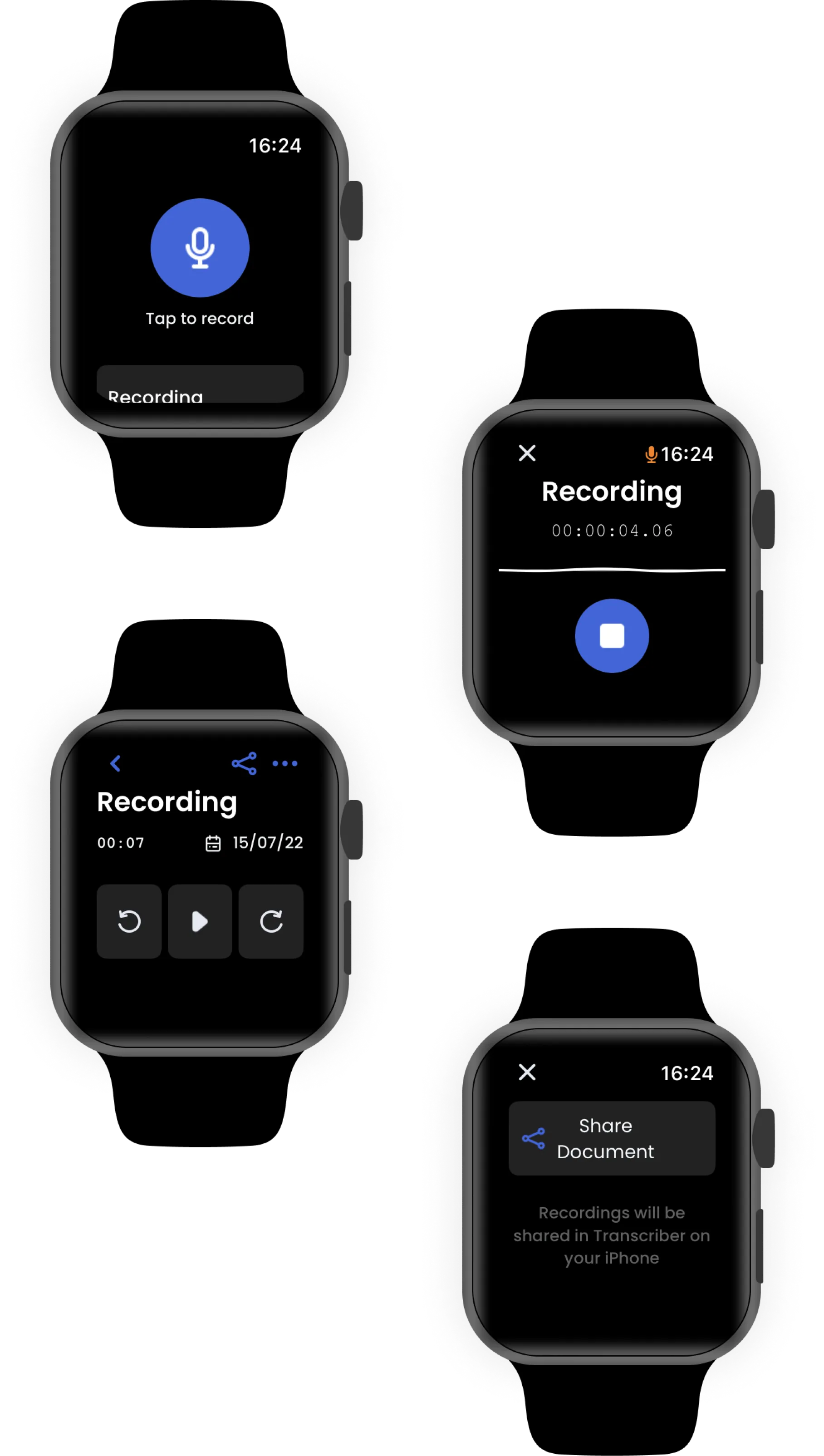 The Transcriber app on Apple Watch