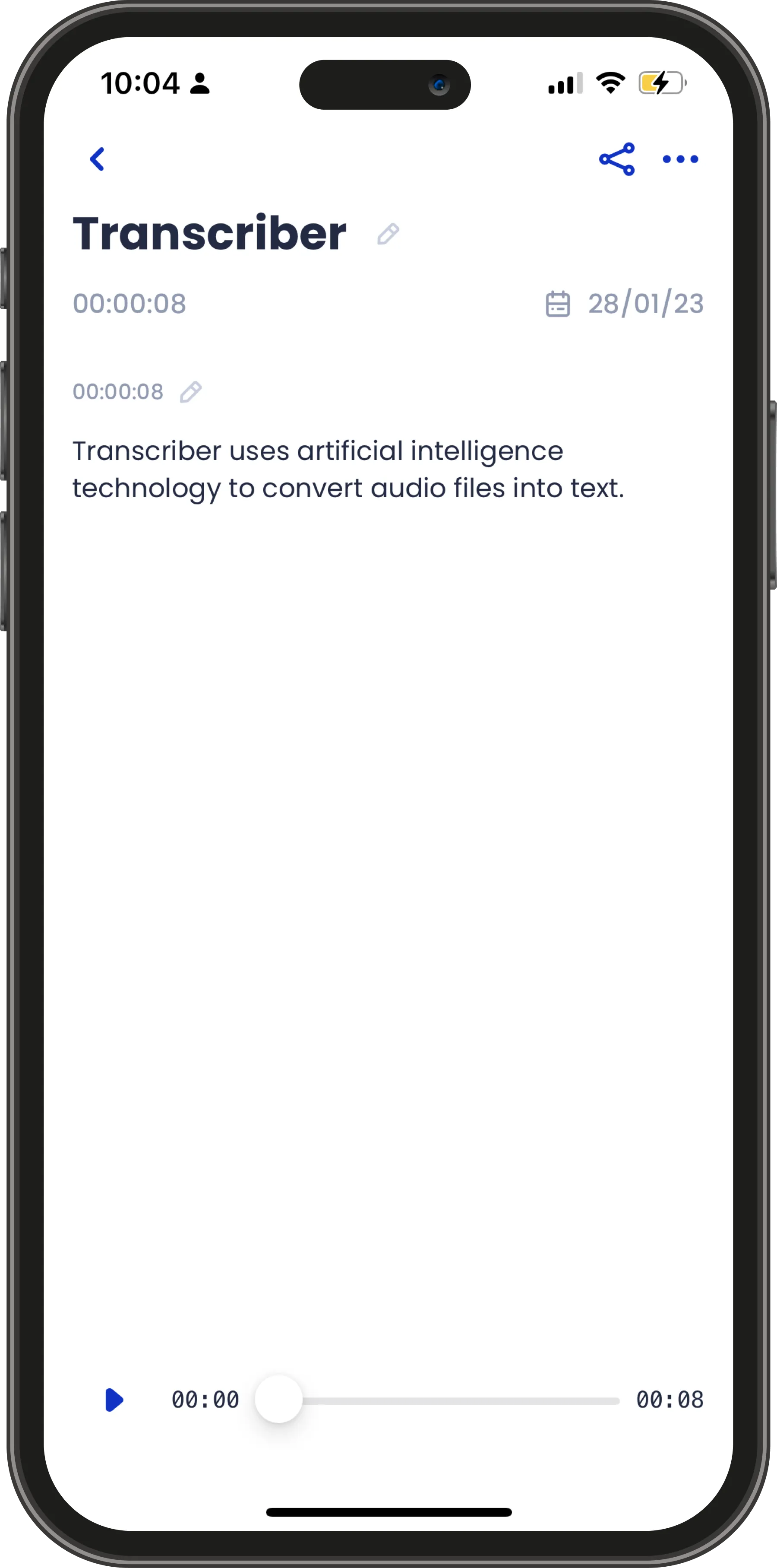 A finished transcript open in Transcriber on iPhone
