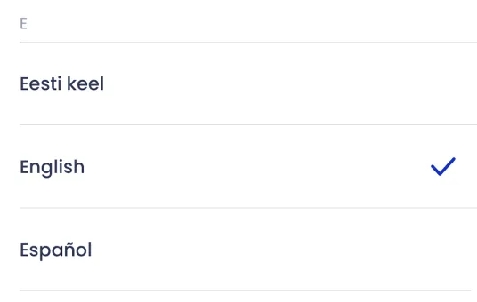 The language picker listing available transcription languages
