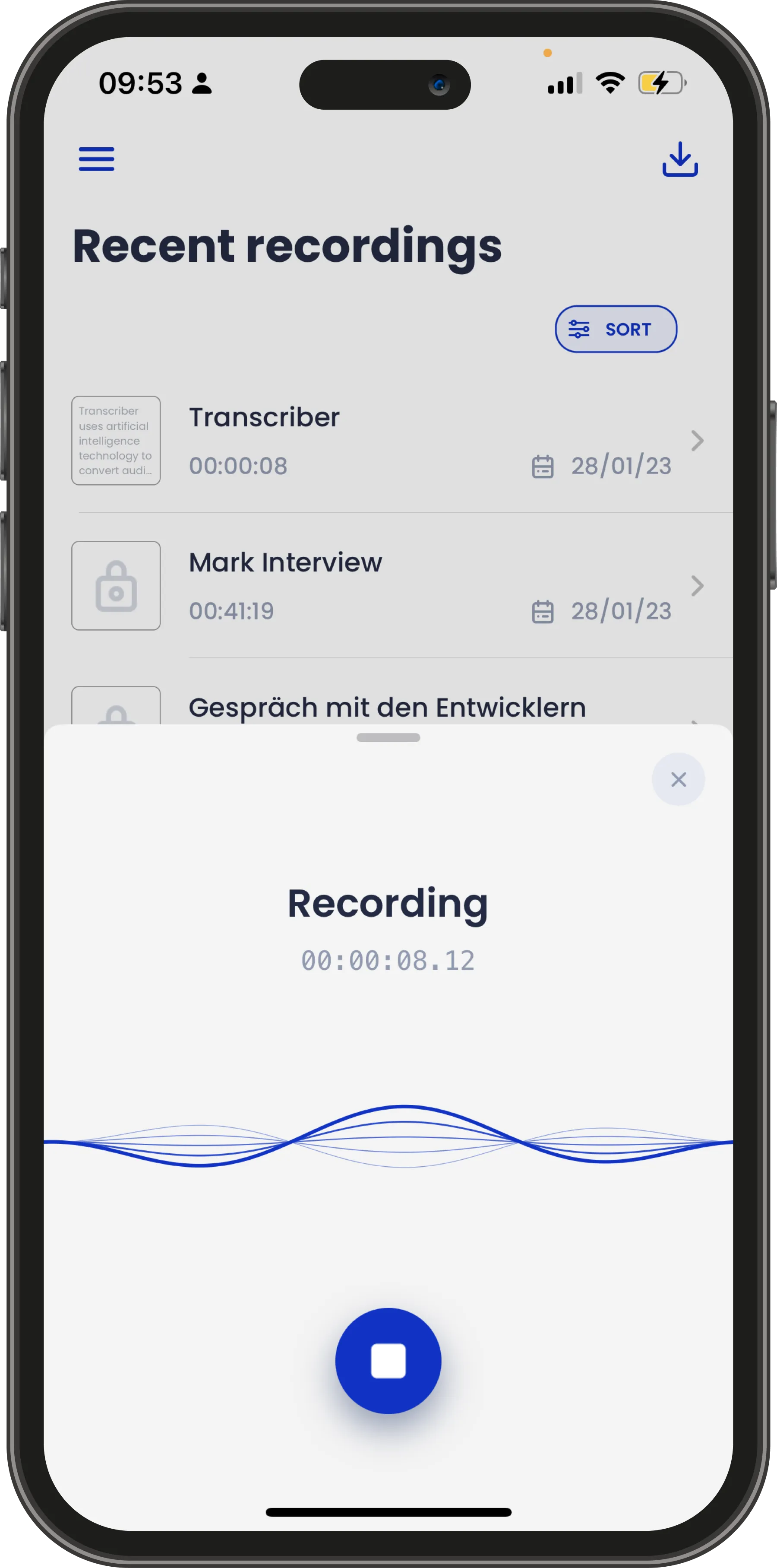 Recording a new interview in Transcriber