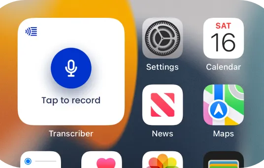 The Transcriber home screen widget with a tap-to-record button